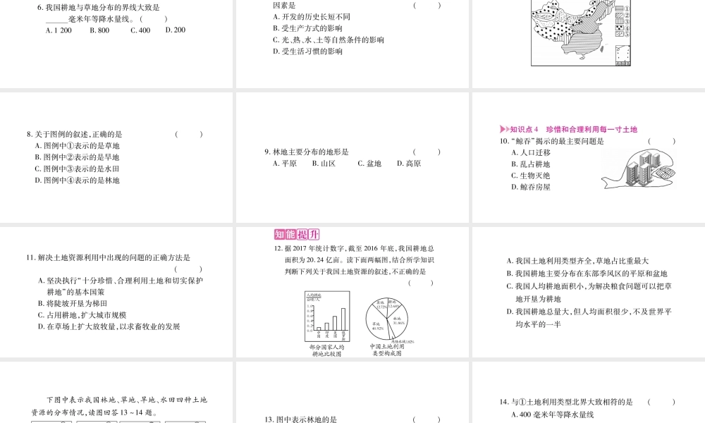 八年级地理上册 第3章 第2节 中国的土地资源习题课件 （新版）湘教版-（新版）湘教版初中八年级上册地理课件