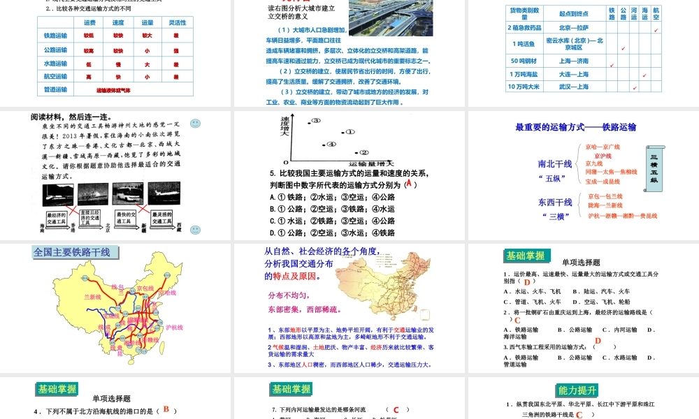 八年级地理上册 4.3腾飞的交通运输业复习课件 晋教版-人教版初中八年级上册地理课件