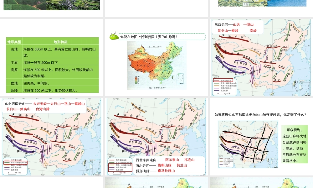 八年级地理上册 2.1 千姿百态的地形（第2课时）课件 晋教版-人教版初中八年级上册地理课件