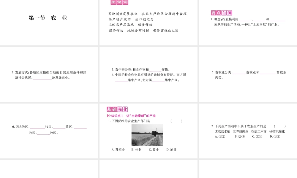 八年级地理上册 第4章 第1节 农业习题课件 （新版）湘教版-（新版）湘教版初中八年级上册地理课件
