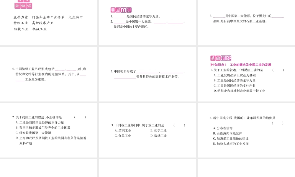 八年级地理上册 第4章 第2节 工业习题课件 （新版）湘教版-（新版）湘教版初中八年级上册地理课件