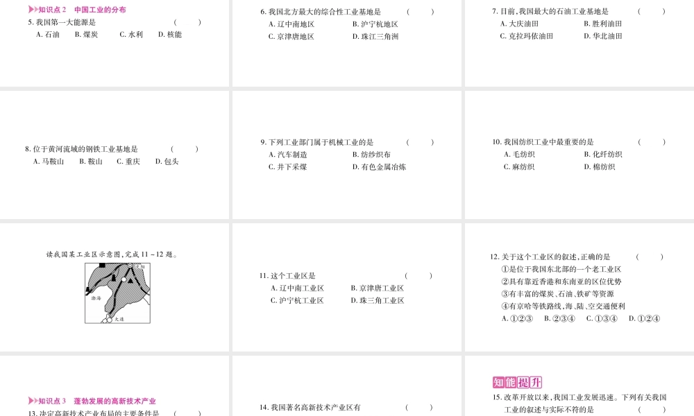 八年级地理上册 第4章 第2节 工业习题课件 （新版）湘教版-（新版）湘教版初中八年级上册地理课件