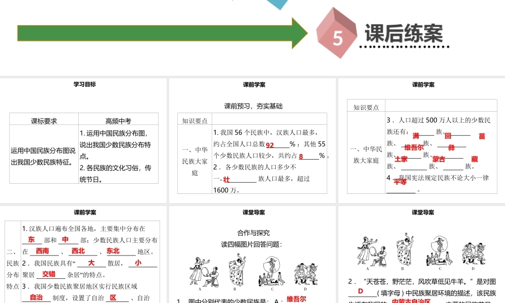 八年级地理上册 1.3 民族习题课件 （新版）新人教版-（新版）新人教版初中八年级上册地理课件