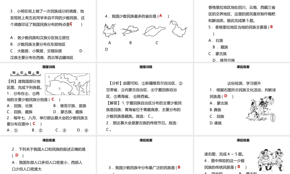 八年级地理上册 1.3 民族习题课件 （新版）新人教版-（新版）新人教版初中八年级上册地理课件