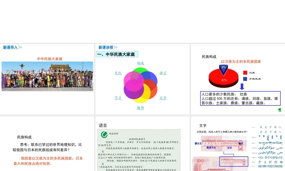 八年级地理上册 第一章 从世界看中国 第三节 民族课件 （新版）新人教版-（新版）新人教版初中八年级上册地理课件