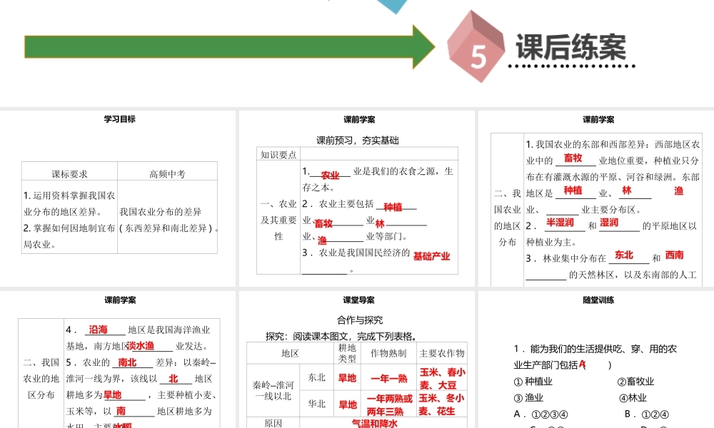 八年级地理上册 4.2 农业（第1课时）习题课件 （新版）新人教版-（新版）新人教版初中八年级上册地理课件