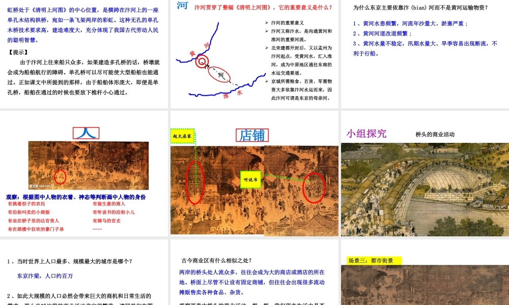 八年级历史与社会上册 第四单元 绵延不绝的中华文明（二）“多元一体”格局与文明高度发展 综合探究四 从《清明上河图》看北宋都市生活教学课件 人教版-旧人教级上册历史与社会课件
