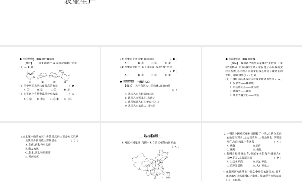 八年级地理上册 第一章 中国的疆域与人口复习习题课件 （新版）湘教版-（新版）湘教版初中八年级上册地理课件