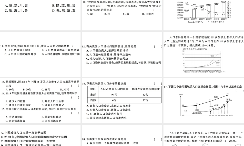 八年级地理上册 第一章 中国的疆域与人口检测卷习题课件 （新版）湘教版-（新版）湘教版初中八年级上册地理课件