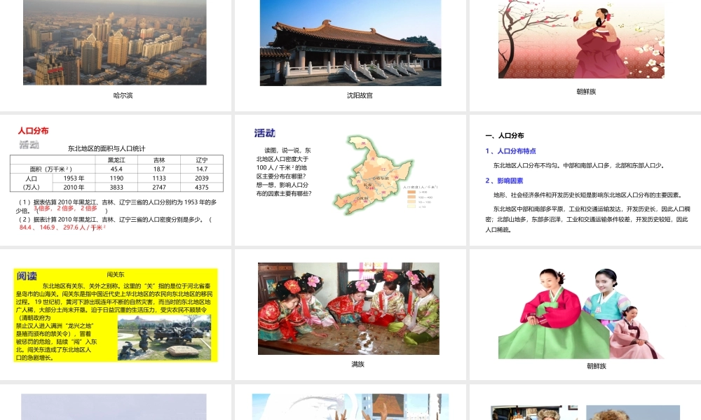 八年级地理下册 6.2 东北地区的人口与城市分布课件1 （新版）湘教版-（新版）湘教版初中八年级下册地理课件