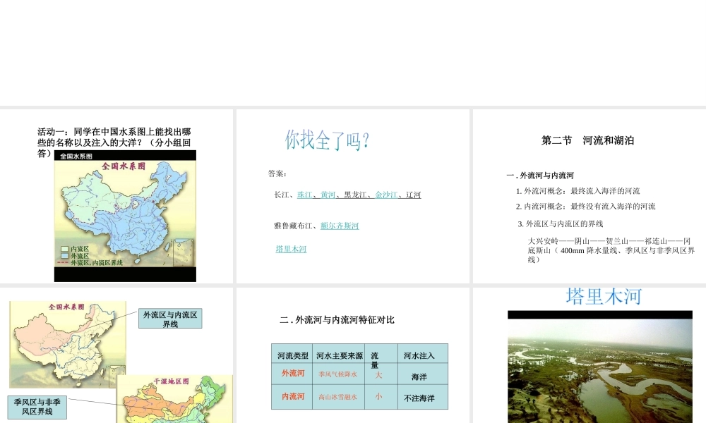 八年级地理上册 第二章 第三节《河流和湖泊概况》（第2课时）课件 新人教版