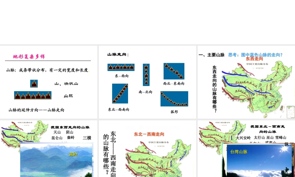 八年级地理上册 第二章 第一节 地形和地势（第1课时）地形类型多样，山区面积广大课件 （新版）新人教版-（新版）新人教版初中八年级上册地理课件