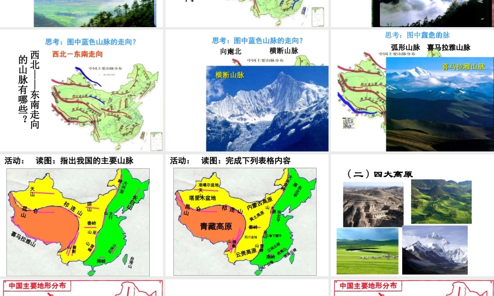 八年级地理上册 第二章 第一节 地形和地势（第1课时）地形类型多样，山区面积广大课件 （新版）新人教版-（新版）新人教版初中八年级上册地理课件