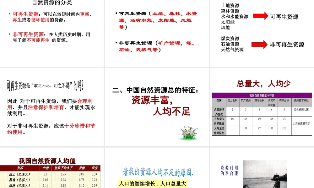 八年级地理上册 第三章 第一节 自然资源总量丰富人均不足课件 新人教版-新人教版初中八年级上册地理课件