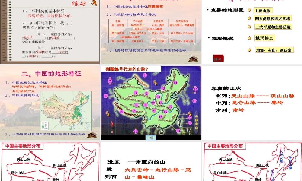 八年级地理上册 第二章 第一节中国的地形地势课件 湘教版