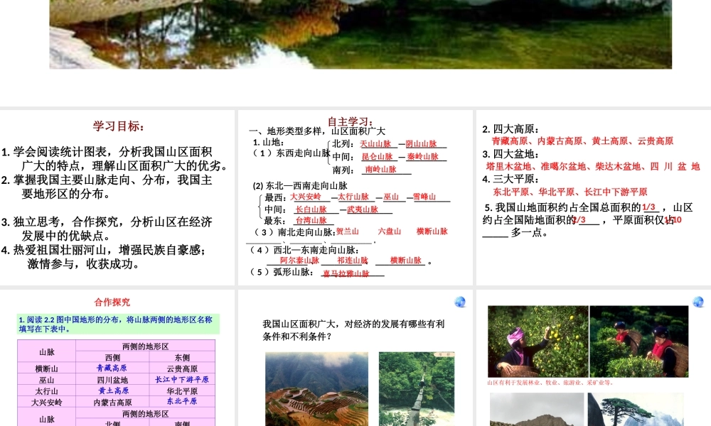 八年级地理上册 第二章 中国的自然环境 2.1.1 地形类型多样 山区面积广大课件 湘教版