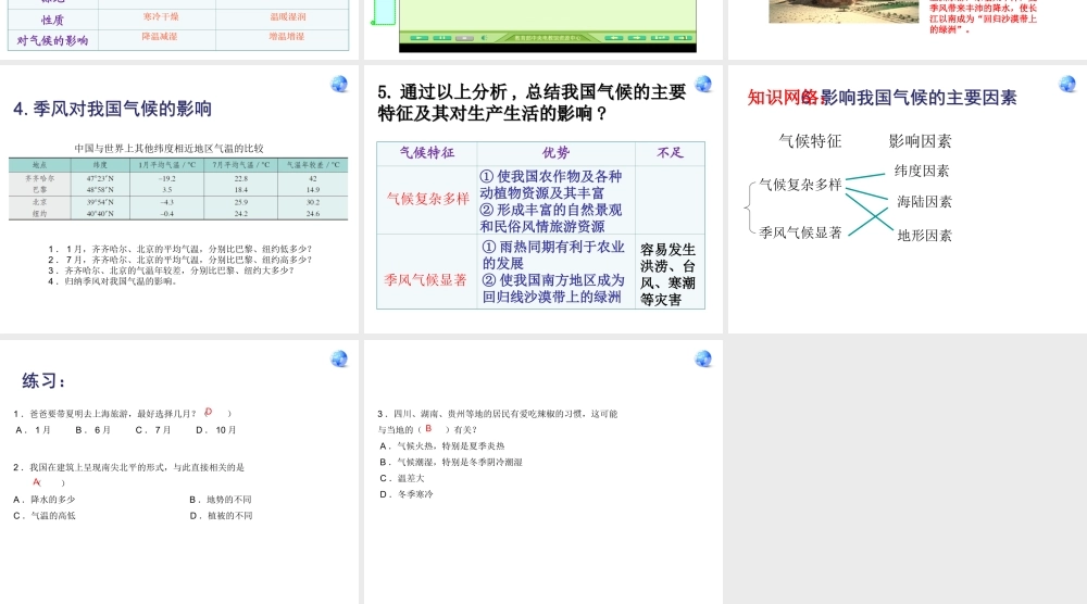 八年级地理上册 第二章 中国的自然环境 2.2.3 季风气候显著 气候复杂多样课件 湘教版