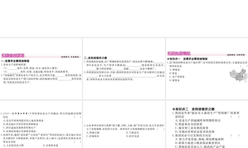 八年级地理上册 第四章 第二节 农业（第2课时 发展农业要因地制宜 走科技强农之路）课件 （新版）新人教版-（新版）新人教版初中八年级上册地理课件