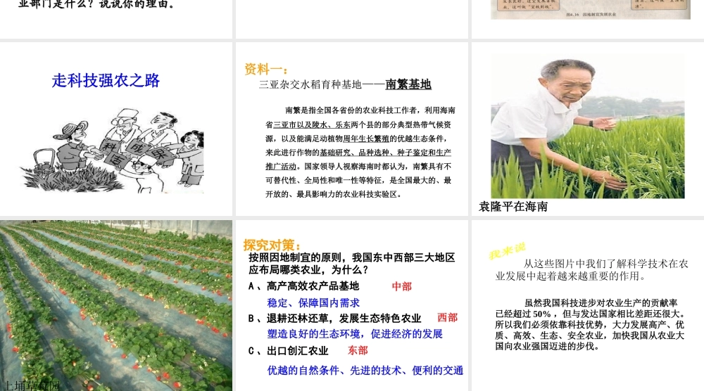 八年级地理上册 第四章 第二节 农业（第2课时）发展农业要因地制宜走科技强农之路课件 （新版）新人教版-（新版）新人教版初中八年级上册地理课件