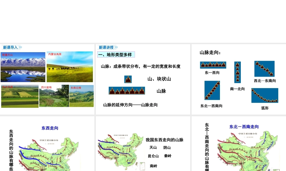 八年级地理上册 第二章 中国的自然环境 第一节 地形和地势（第1课时 地形类型多样 山区面积广大）课件 （新版）新人教版-（新版）新人教版初中八年级上册地理课件