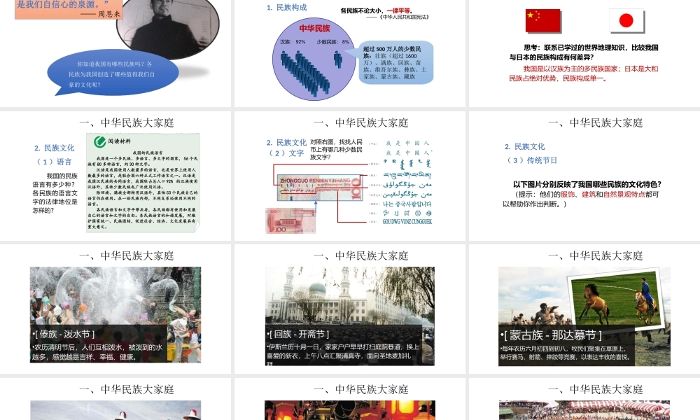 八年级地理上册 第一章 第三节 民族课件 （新版）新人教版-（新版）新人教版初中八年级上册地理课件