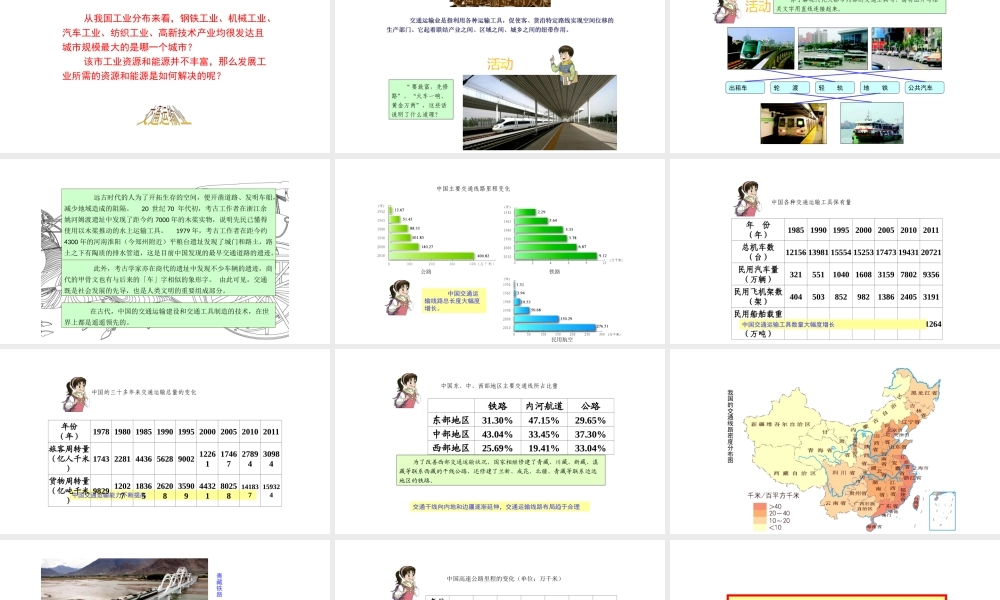 八年级地理上册 第四章 第三节 交通运输业（第1课时 交通运输业及铁路干线）课件 （新版）湘教版-（新版）湘教版初中八年级上册地理课件