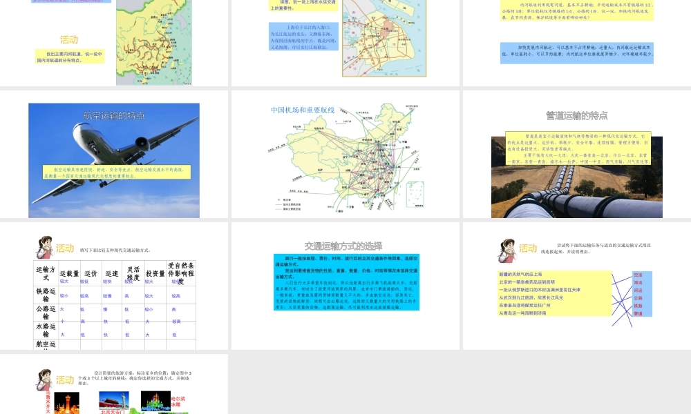 八年级地理上册 第四章 第三节 交通运输业（第2课时 交通运输方式的特点及选择）课件 （新版）湘教版-（新版）湘教版初中八年级上册地理课件