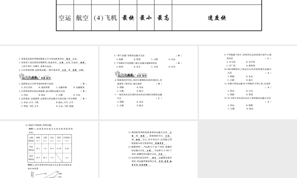 八年级地理上册 第四章 第三节 交通运输业（第2课时）习题课件 （新版）湘教版-（新版）湘教版初中八年级上册地理课件