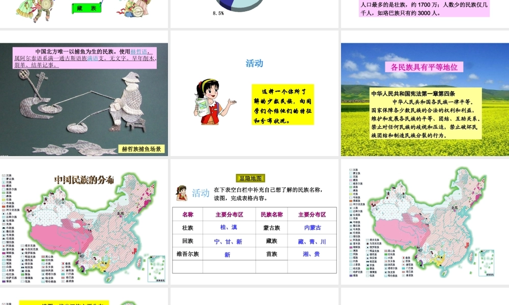八年级地理上册 第一章 第四节 中国的民族课件 （新版）湘教版-（新版）湘教版初中八年级上册地理教案