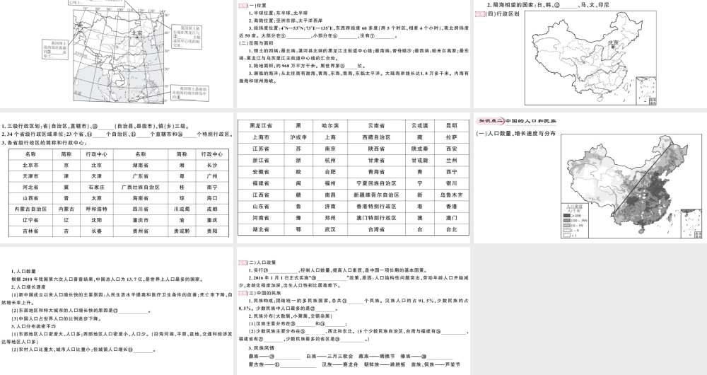 八年级地理上册 期末知识梳理 第一章 中国的疆域与人口习题课件 （新版）湘教版-（新版）湘教版初中八年级上册地理课件
