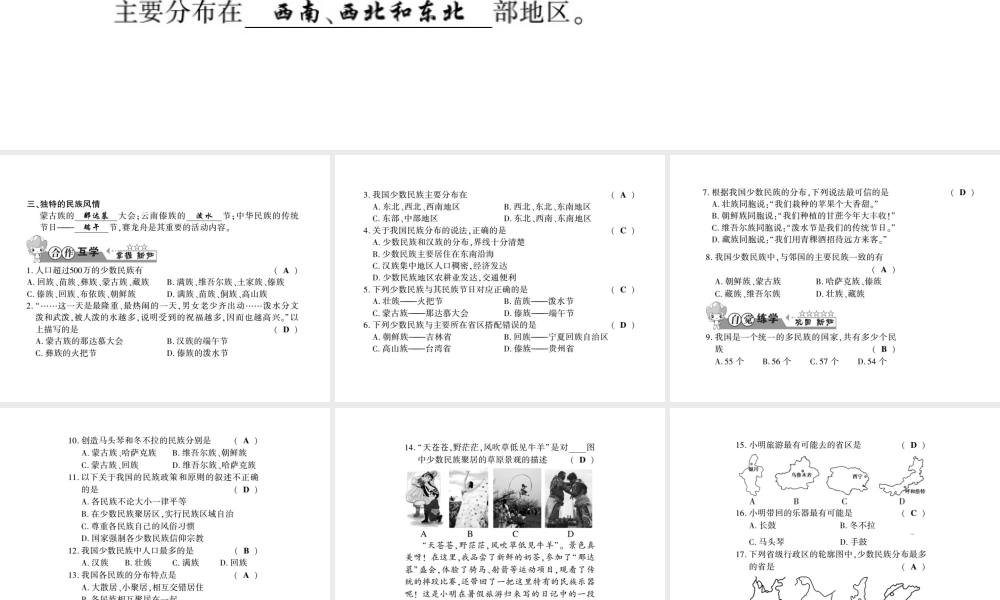 八年级地理上册 第一章 第四节 中国的民族习题课件 （新版）湘教版-（新版）湘教版初中八年级上册地理课件