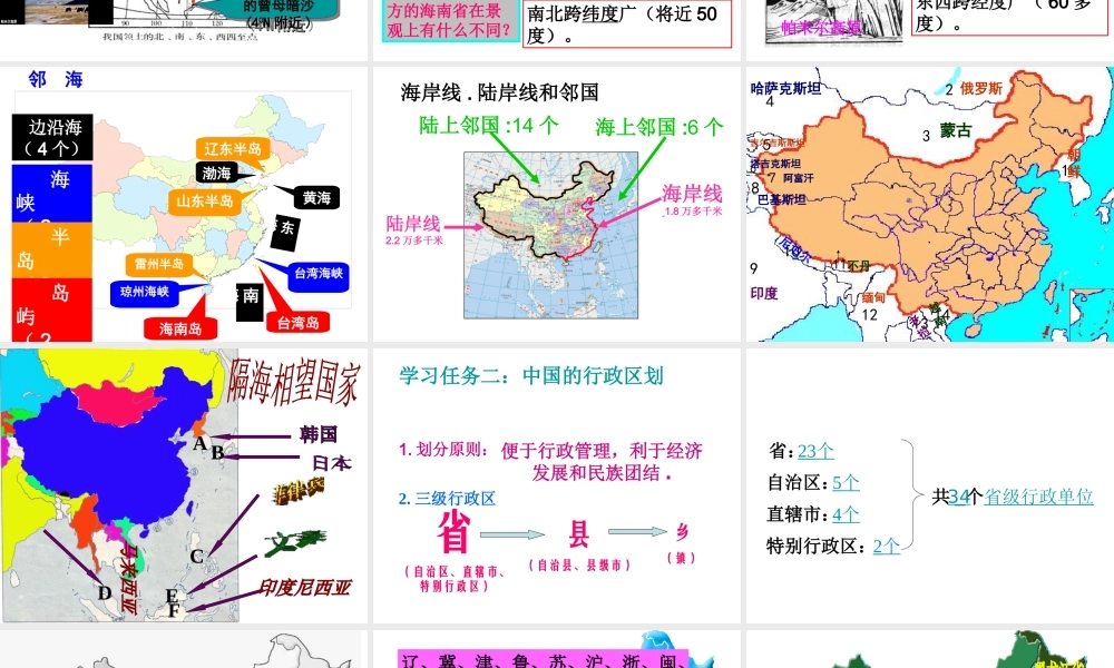 八年级地理上册 第一章中国的疆域和人口复习课件 （新版）湘教版-（新版）湘教版初中八年级上册地理课件