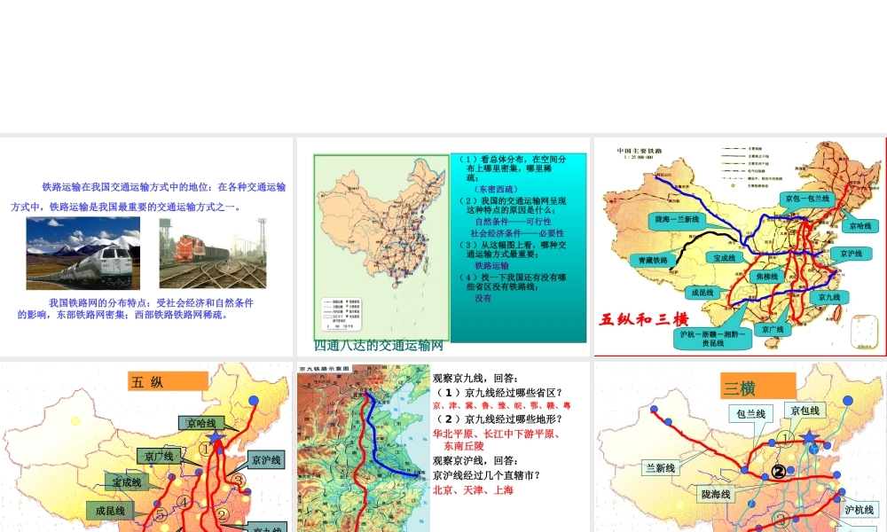 八年级地理上册 第四章 第一节 交通运输（第2课时）我国铁路干线的分布课件 （新版）新人教版-（新版）新人教版初中八年级上册地理课件