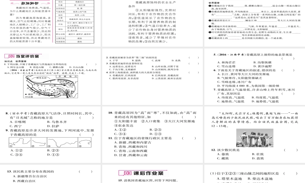 八年级地理下册 第九章 第1节 自然特征与农业（第1课时 世界屋脊）习题课件 （新版）新人教版-（新版）新人教版初中八年级下册地理课件