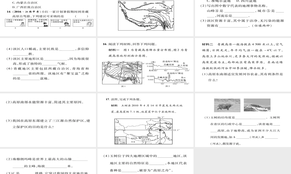 八年级地理下册 第九章 第1节 自然特征与农业（第1课时 世界屋脊）习题课件 （新版）新人教版-（新版）新人教版初中八年级下册地理课件