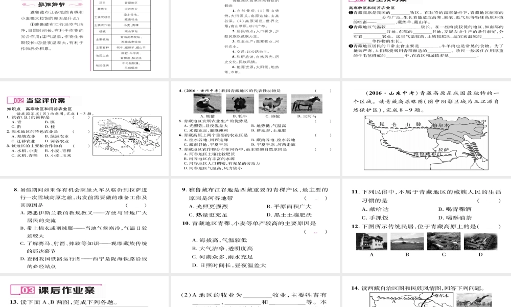 八年级地理下册 第九章 第1节 自然特征与农业（第2课时 高寒牧区和河谷农业区）习题课件 （新版）新人教版-（新版）新人教版初中八年级下册地理课件