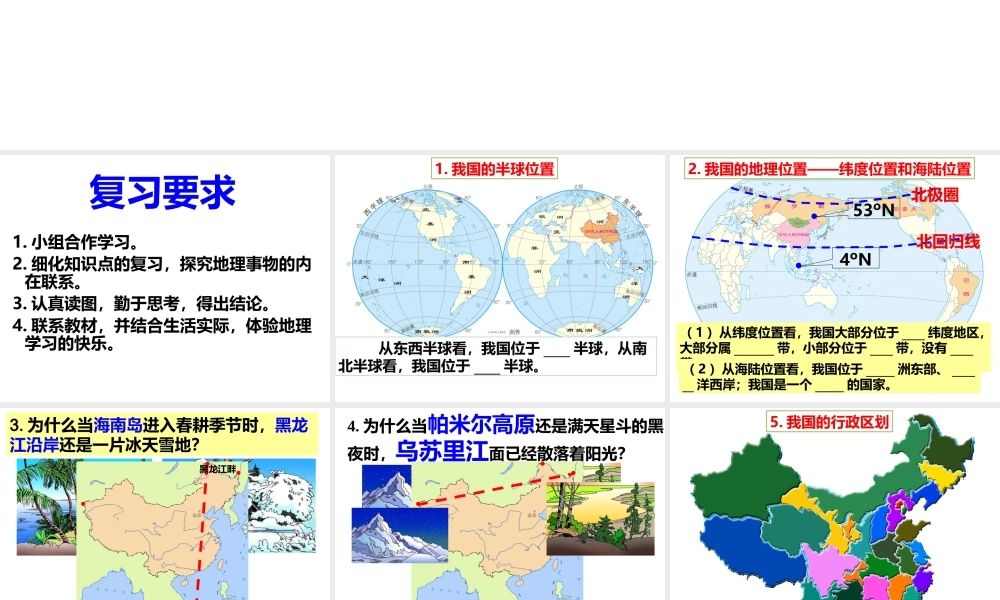 八年级地理上册 中国的疆域和环境复习课件 （新版）新人教版-（新版）新人教版初中八年级上册地理课件