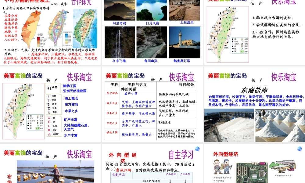 八年级地理上册 祖国的神圣领土-台湾省课件 新人教版