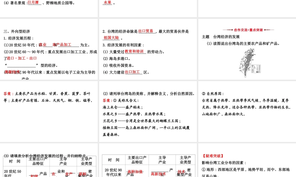 八年级地理下册 7.4祖国的神圣领土——台湾省习题课件1 （新版）新人教版-（新版）新人教版初中八年级下册地理课件
