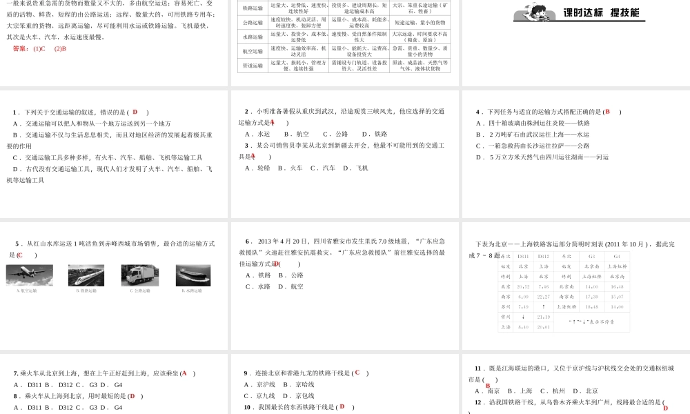 八年级地理上册 第四章 第一节 交通运输习题课件 （新版）新人教版-（新版）新人教版初中八年级上册地理课件