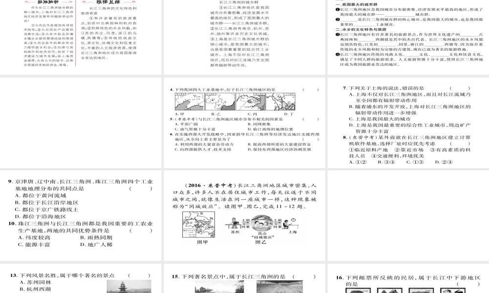 八年级地理下册 第七章 第2节“鱼米之乡”——长江三角洲地区（第2课时 我国最大的城市群）习题课件 （新版）新人教版-（新版）新人教版初中八年级下册地理课件
