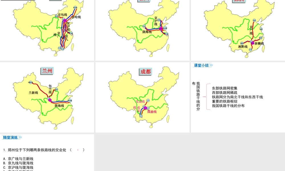 八年级地理上册 第四章 中国的经济发展 第一节 交通运输（第2课时 我国铁路干线的分布）课件 （新版）新人教版-（新版）新人教版初中八年级上册地理课件