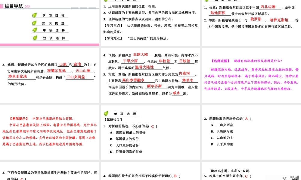 八年级地理下册 第八章 第三节 新疆维吾尔自治区的地理概况与区域开发（第1课时）复习课件 （新版）湘教版-（新版）湘教版初中八年级下册地理课件