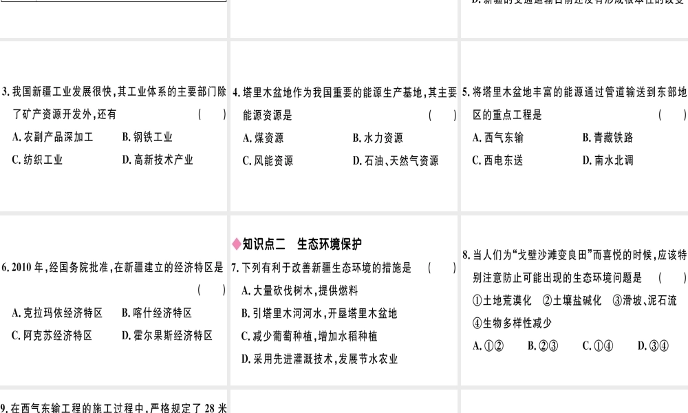 八年级地理下册 第八章 第三节 新疆维吾尔自治区的地理概况与区域开发（第2课时 新疆维吾尔自治区的经济发展）习题课件 （新版）湘教版-（新版）湘教版初中八年级下册地理课件