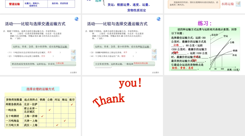 八年级地理上册 第四章 中国的主要产业 4.1.1 交通运输方式的选择课件 湘教版