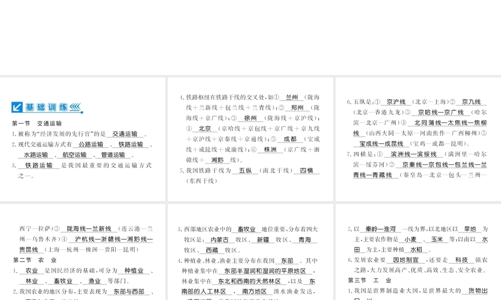 八年级地理上册 第四章 中国的主要产业专题复习习题课件 （新版）新人教版-（新版）新人教版初中八年级上册地理课件