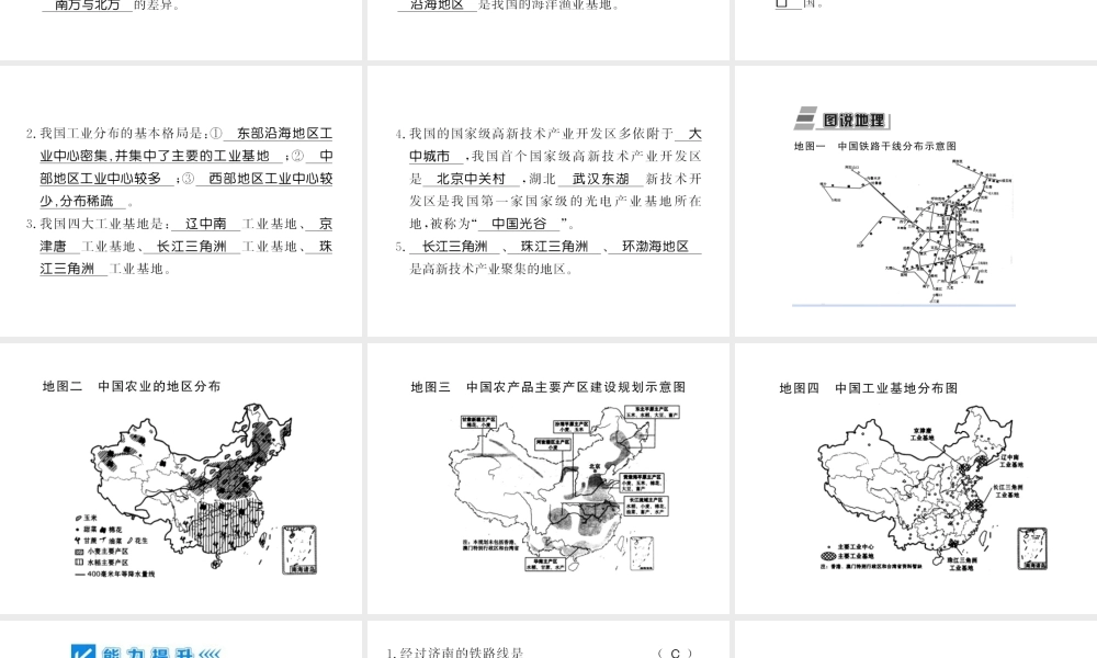 八年级地理上册 第四章 中国的主要产业专题复习习题课件 （新版）新人教版-（新版）新人教版初中八年级上册地理课件