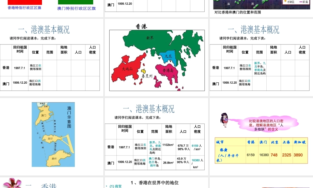 八年级地理下册 第七章 第三节 特别行政区-香港和澳门课件 粤教版-粤教版初中八年级下册地理课件
