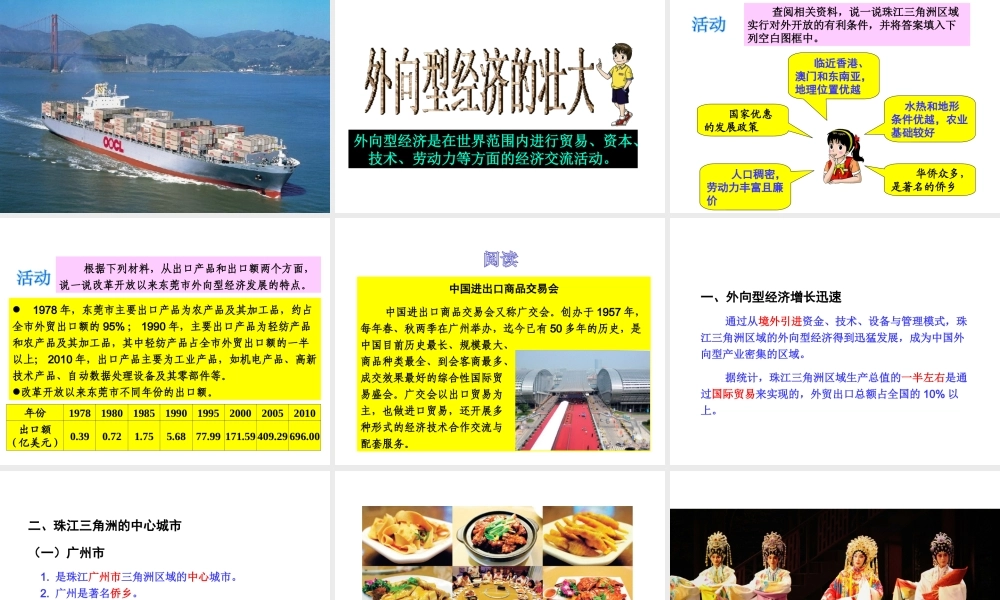 八年级地理下册 第七章 第三节 珠江三角洲的外向型经济课件 （新版）湘教版