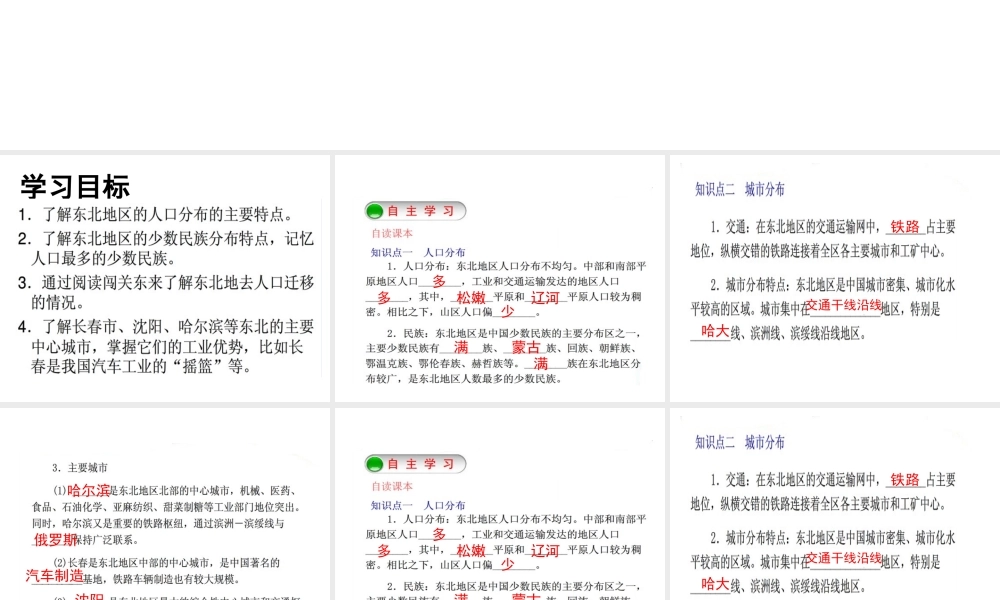 八年级地理下册 第6章 第2节 东北地区的人口与城市分布课件 （新版）湘教版-（新版）湘教版初中八年级下册地理课件